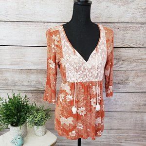 LOVEAPPELLA ORANGE & BEIGE BOHO TOP - SMALL